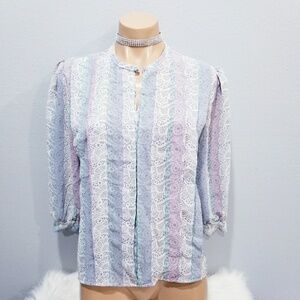Vintage 80's retro print COTTAGECORE shirt top blouse Medium